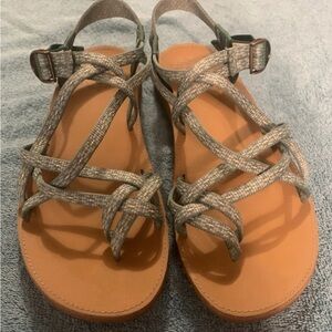Chaco Tan and Gray Sandals with Braided Straps